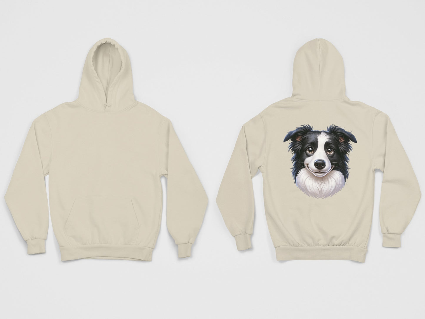 Border Collie Black & White Cartoon Back Print Hoodie