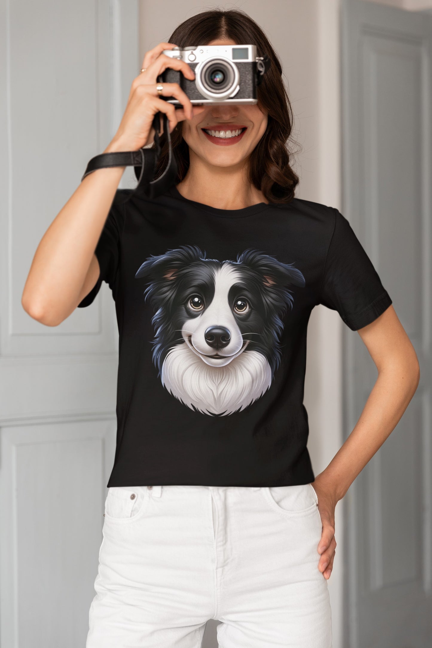 Border Collie Black & White Cartoon Graphic Tee