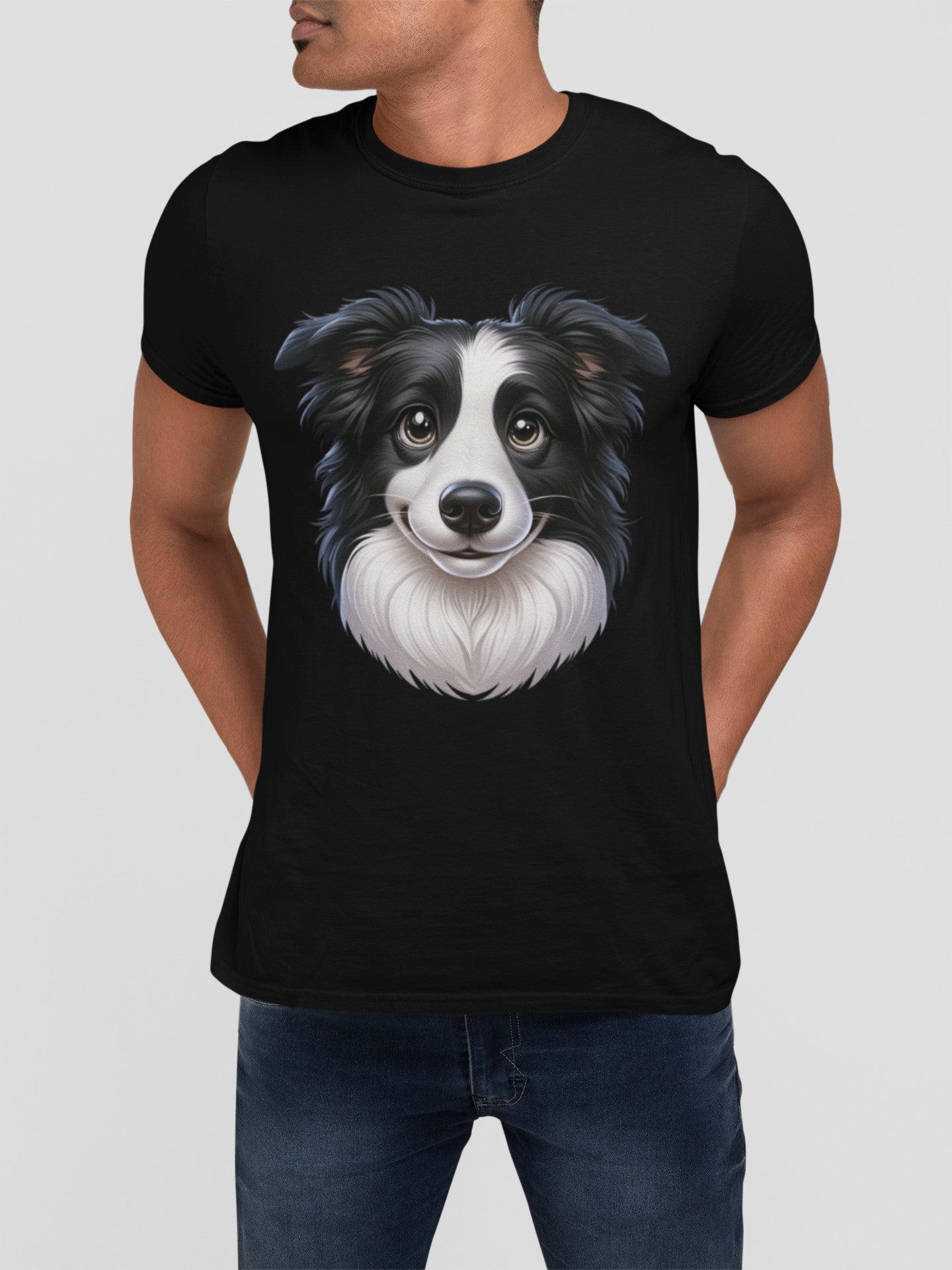 Border Collie Black & White Cartoon Graphic Tee