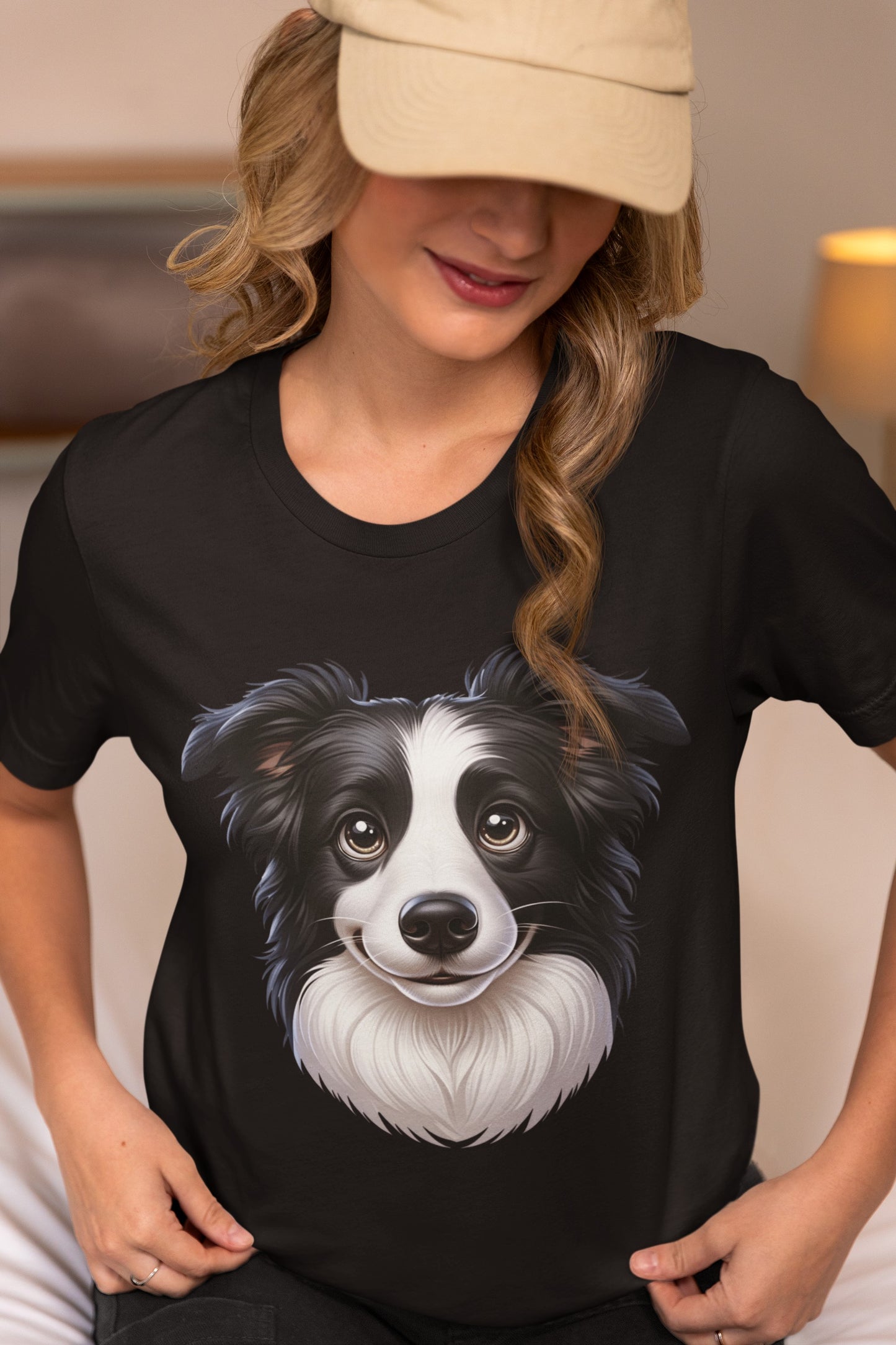 Border Collie Black & White Cartoon Graphic Tee