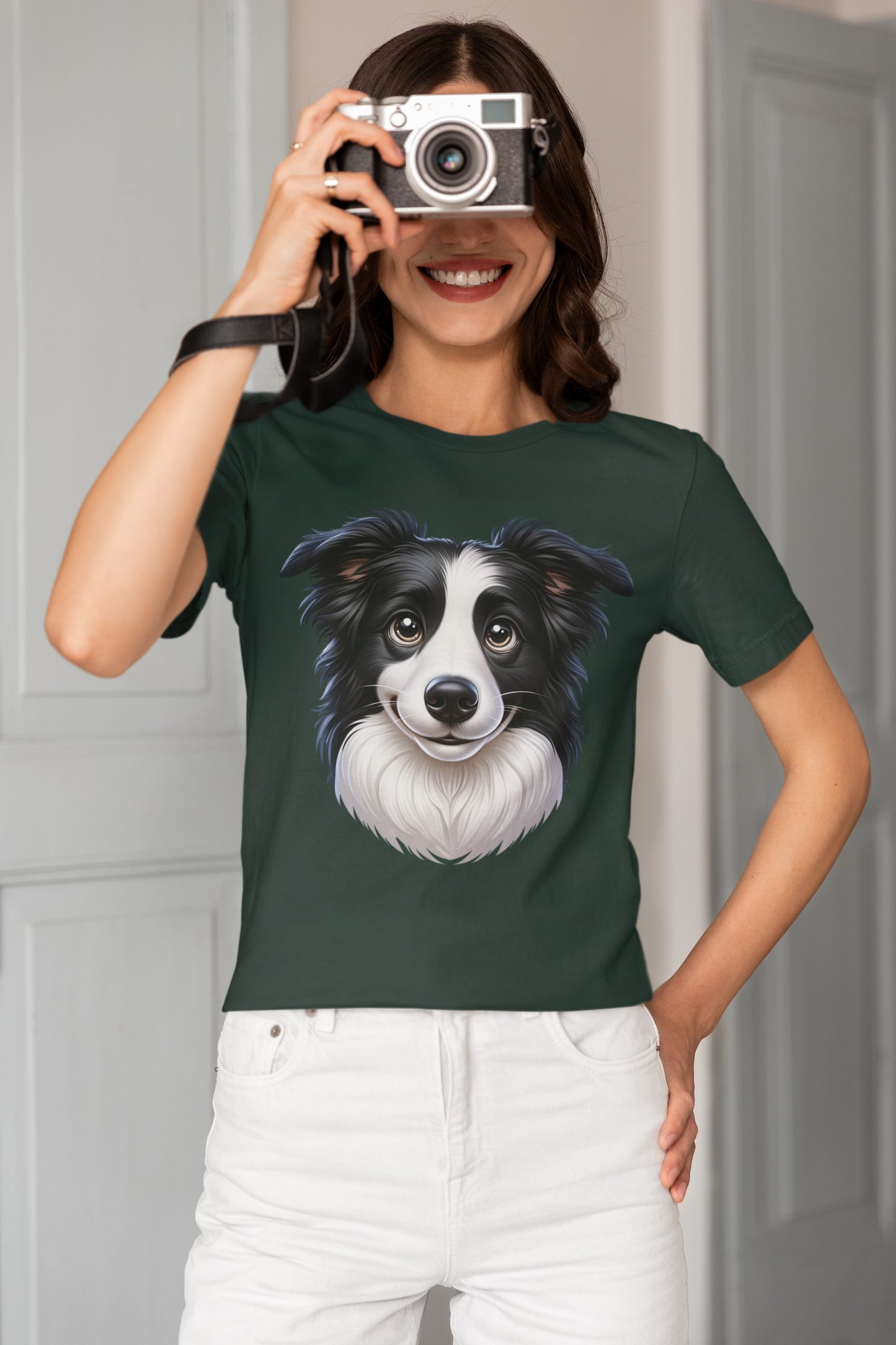 Border Collie Black & White Cartoon Graphic Tee