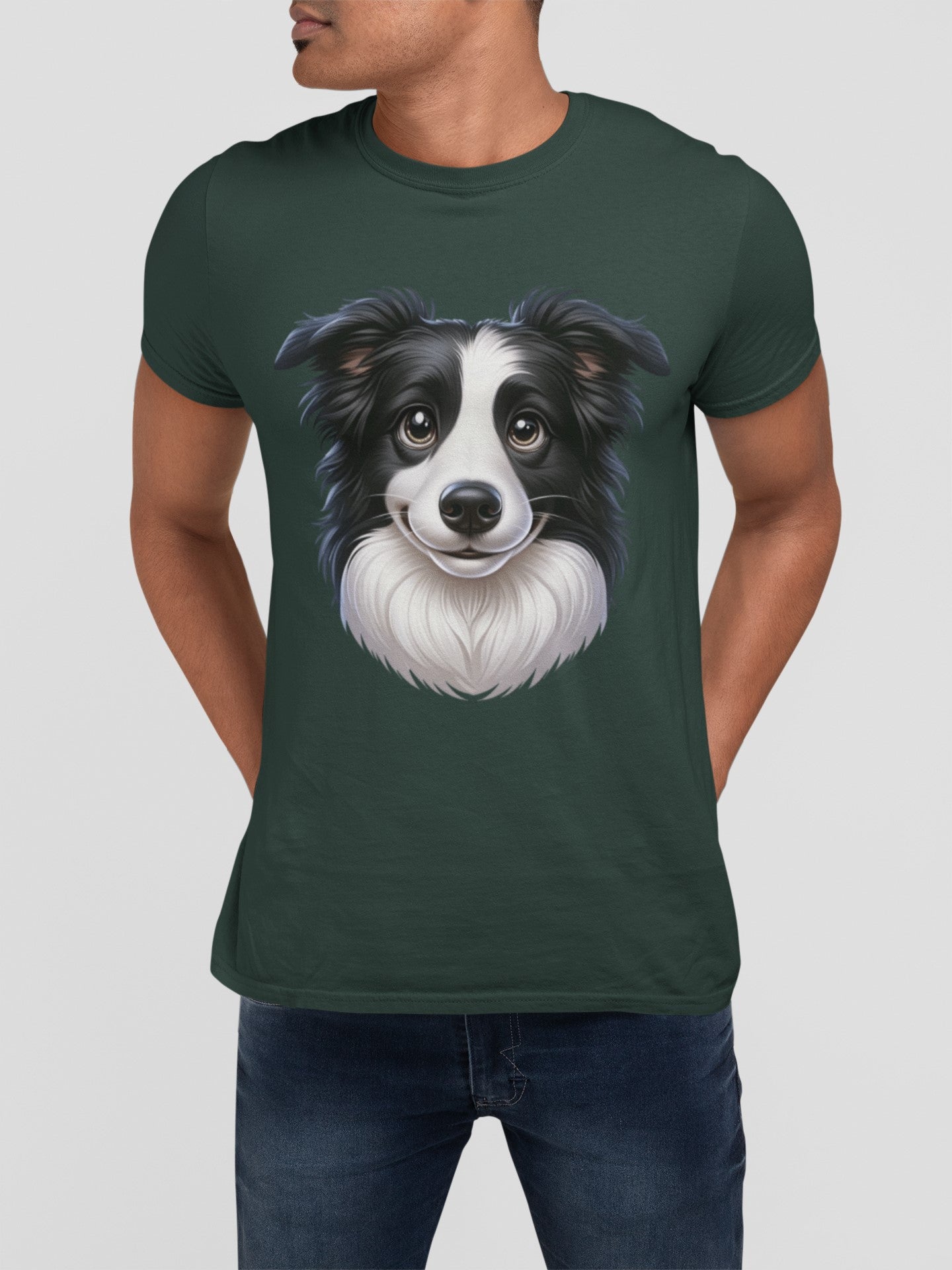Border Collie Black & White Cartoon Graphic Tee