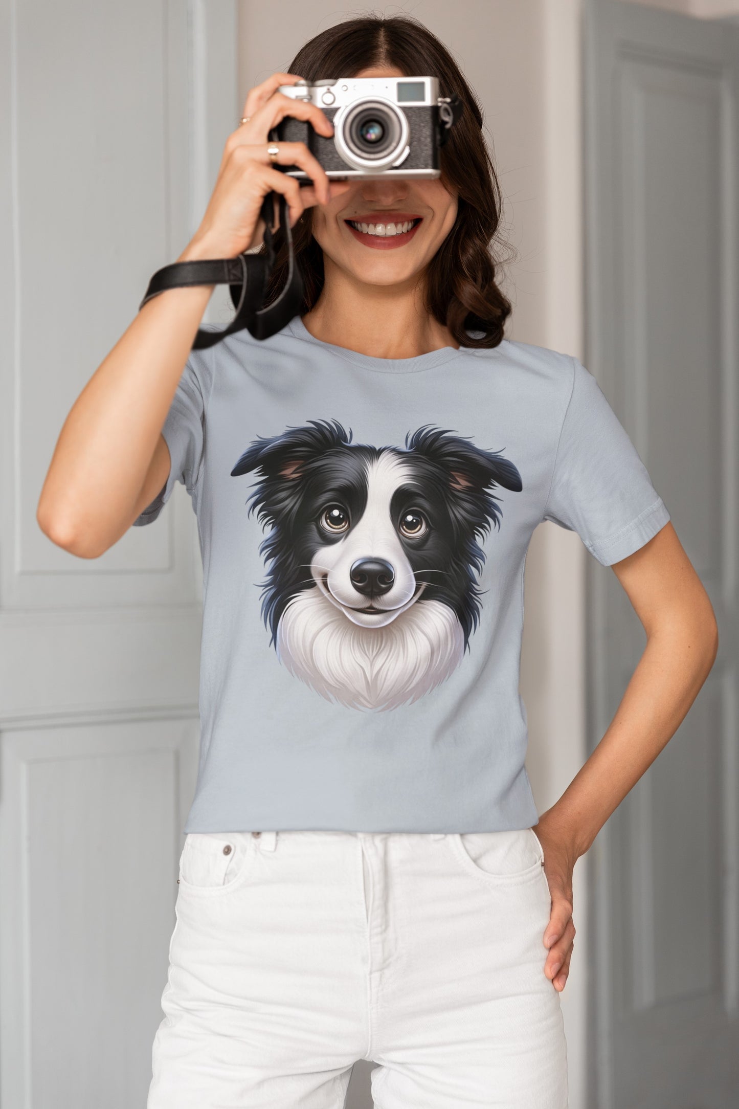 Border Collie Black & White Cartoon Graphic Tee