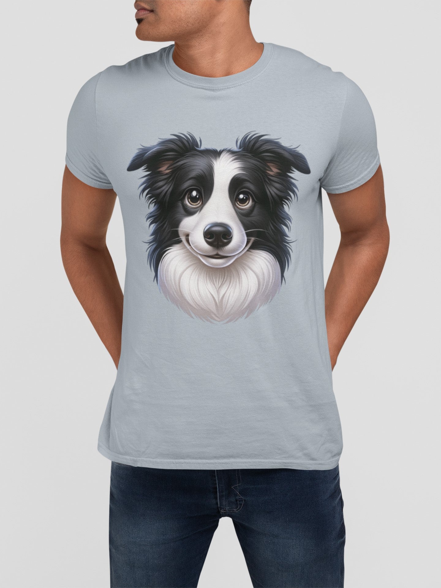 Border Collie Black & White Cartoon Graphic Tee