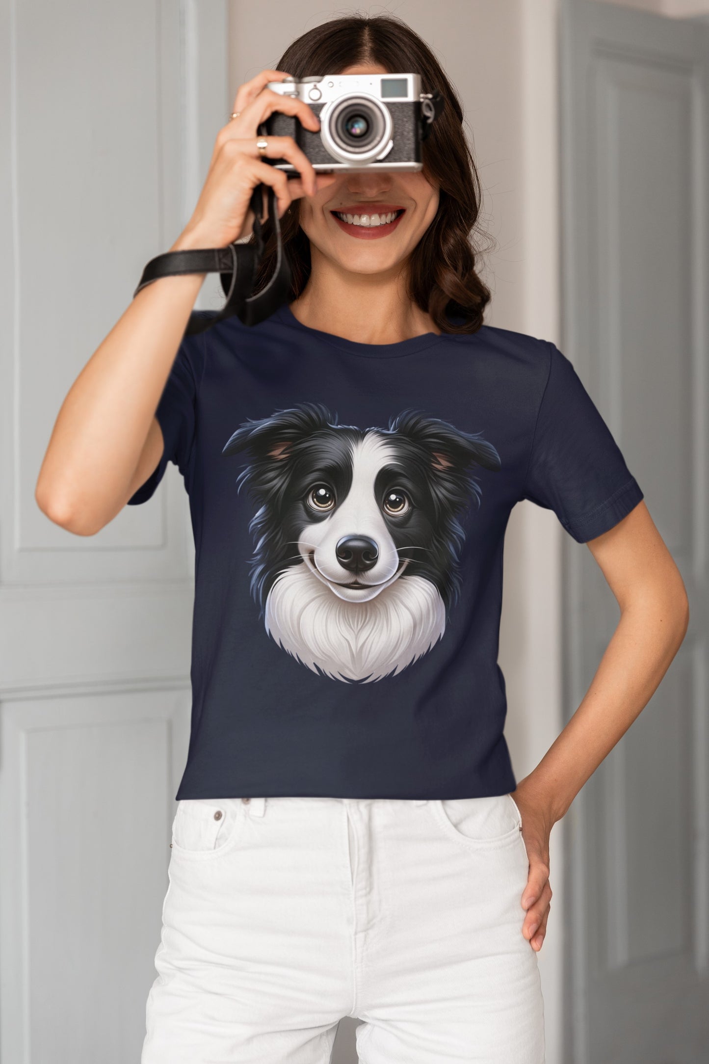 Border Collie Black & White Cartoon Graphic Tee