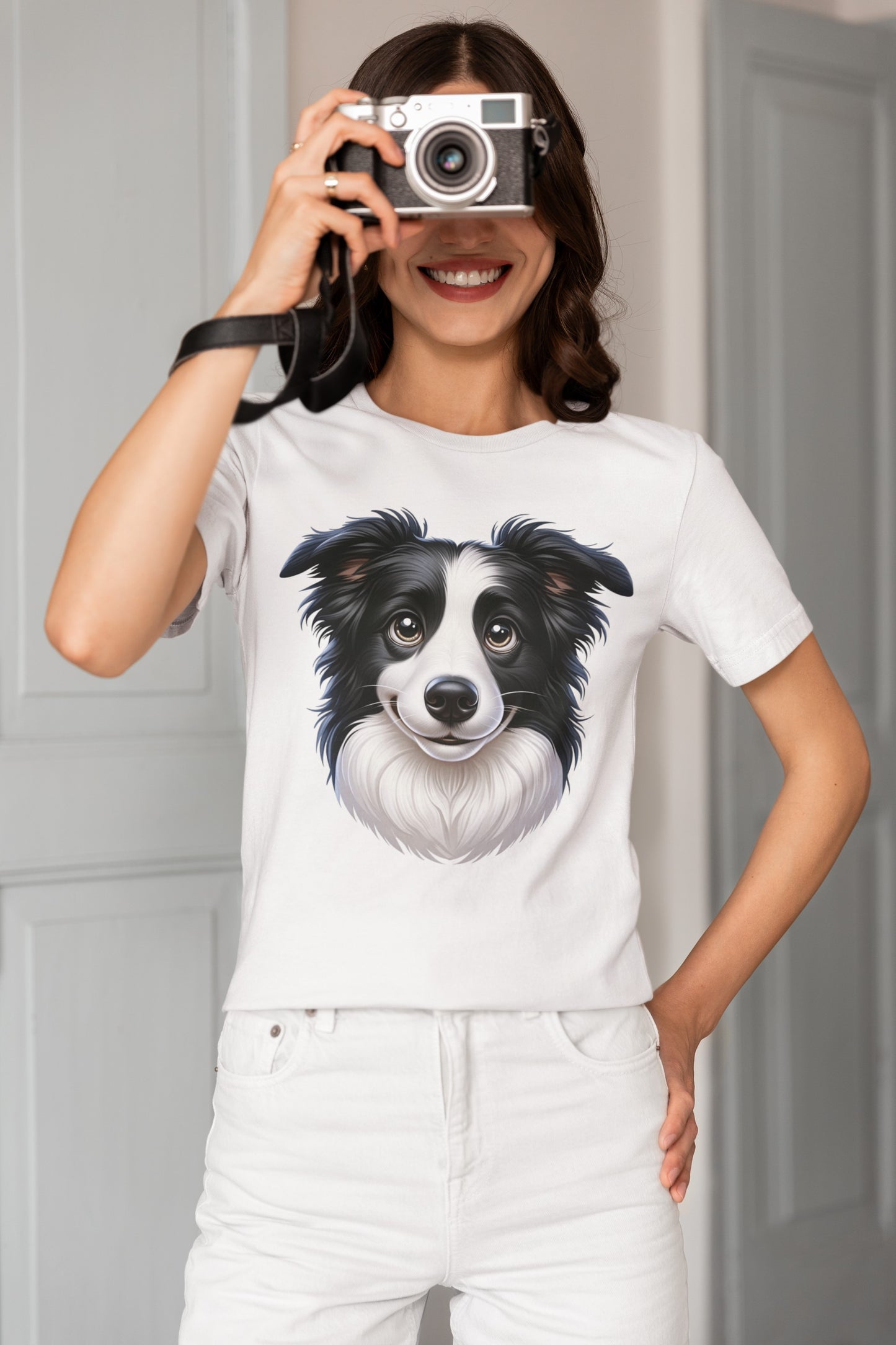 Border Collie Black & White Cartoon Graphic Tee