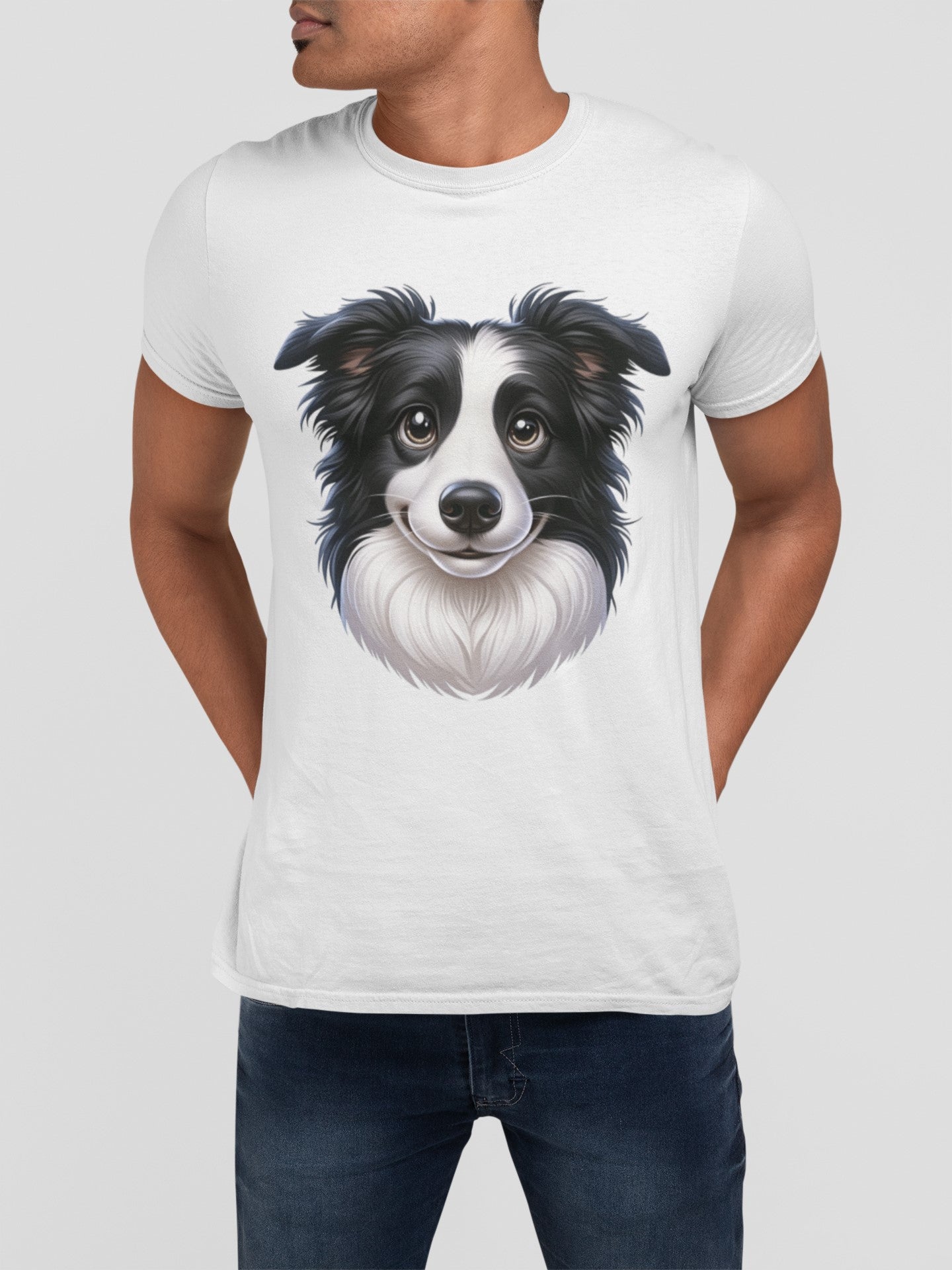 Border Collie Black & White Cartoon Graphic Tee