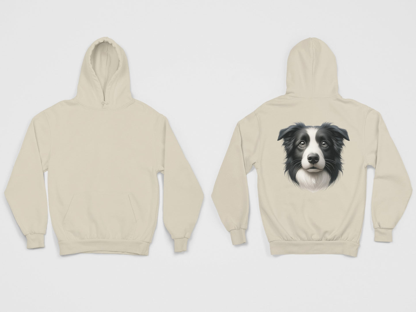 Border Collie Black & White Realistic Back Print Hoodie
