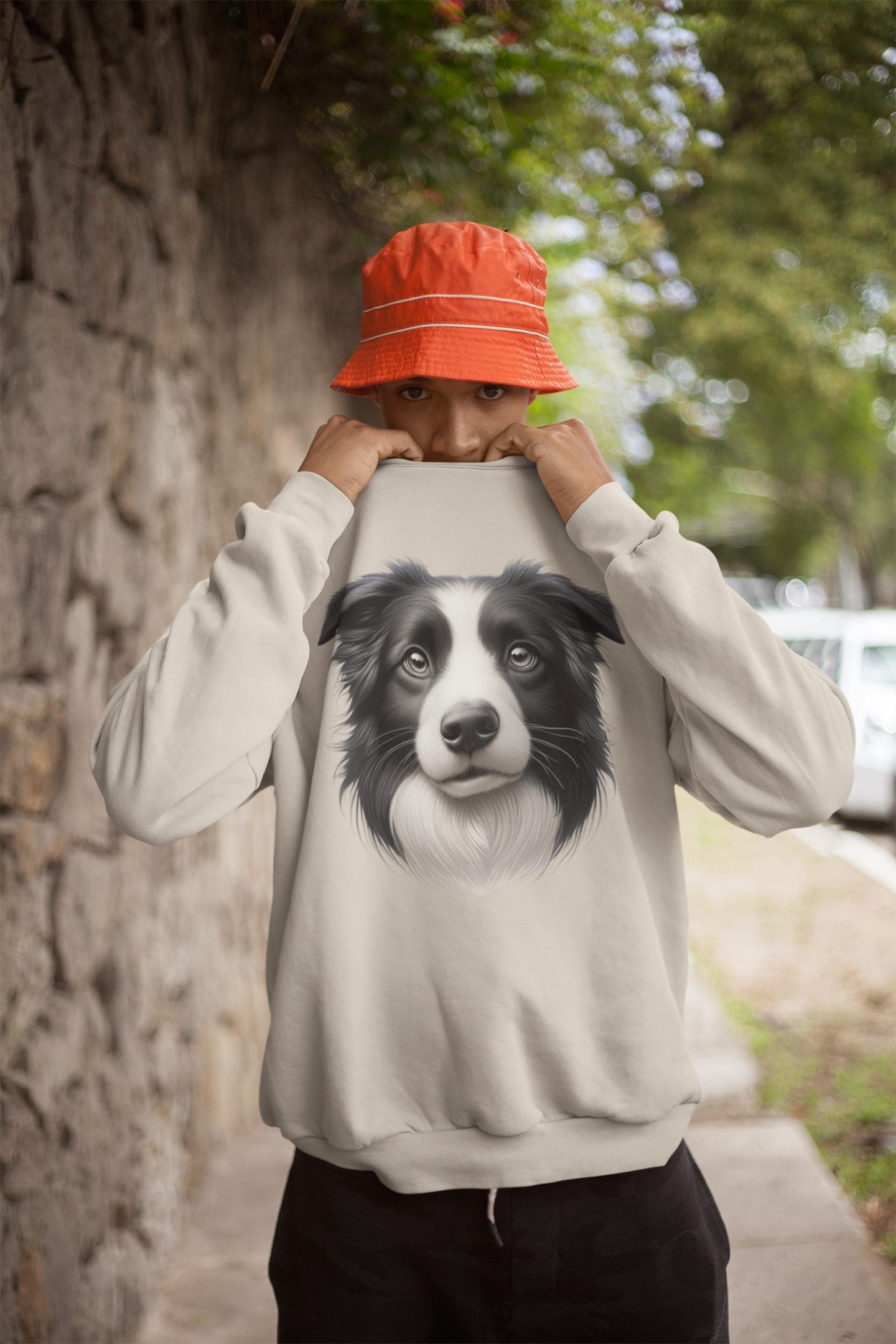 Border Collie Black & White Realistic Design Crewneck Sweatshirt