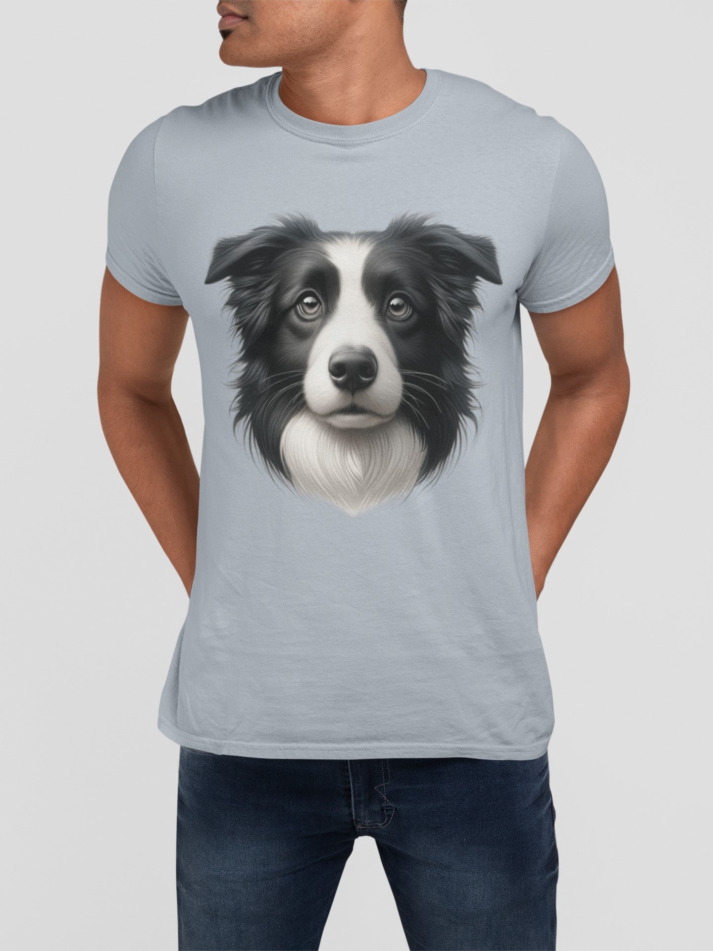 Border Collie Black & White Realistic Graphic Tee