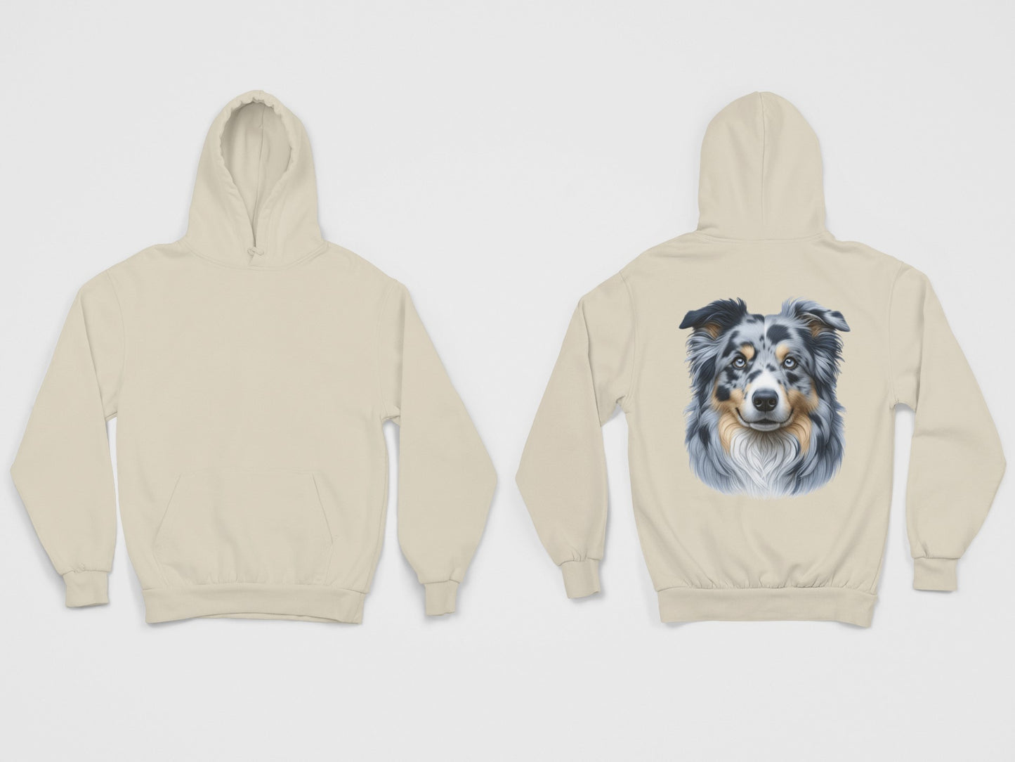Australian Shepherd Blue Merle Realistic Back Print Hoodie