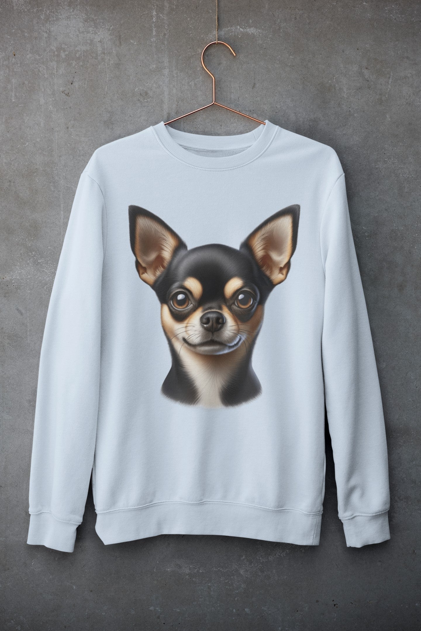 Chihuahua Black & Tan Smooth Coat Realistic Design Crewneck Sweatshirt
