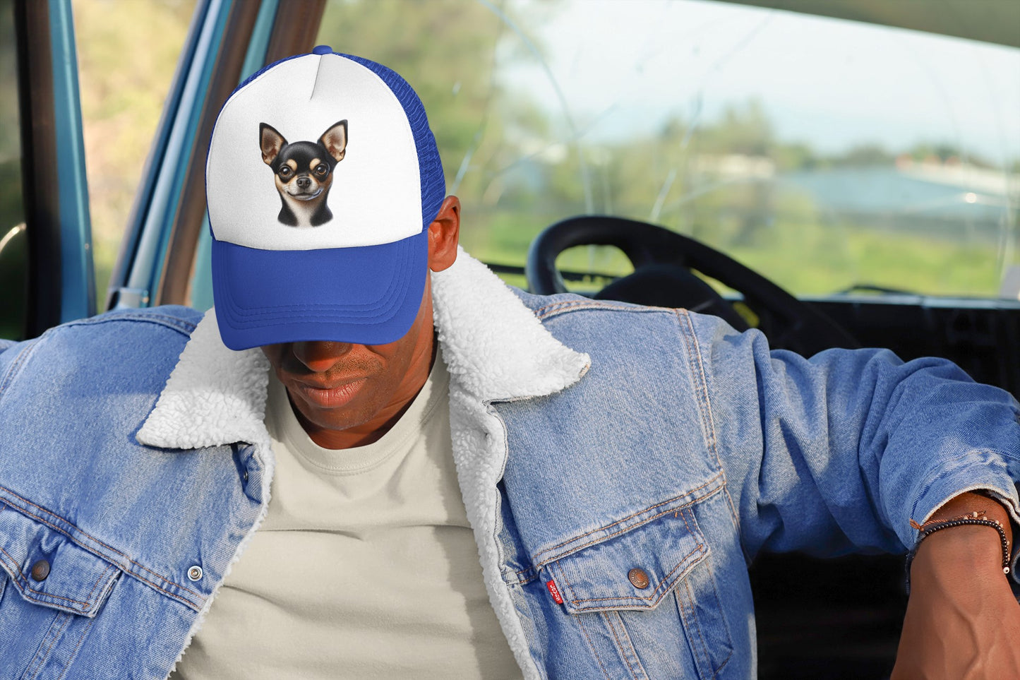 Chihuahua Black & Tan Smooth Coat Realistic Portrait Trucker Caps