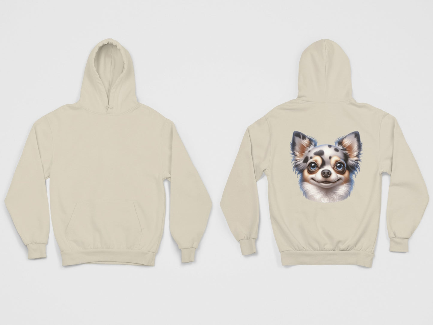 Chihuahua Blue Merle Pattern Long Coat Cartoon Back Print Hoodie