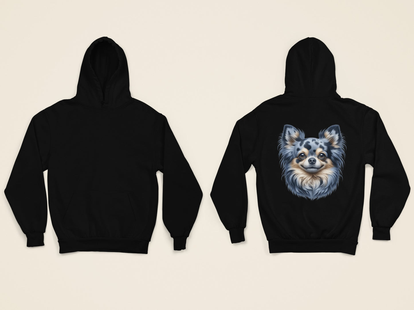Chihuahua Blue Merle Pattern Long Coat Realistic Back Print Hoodie