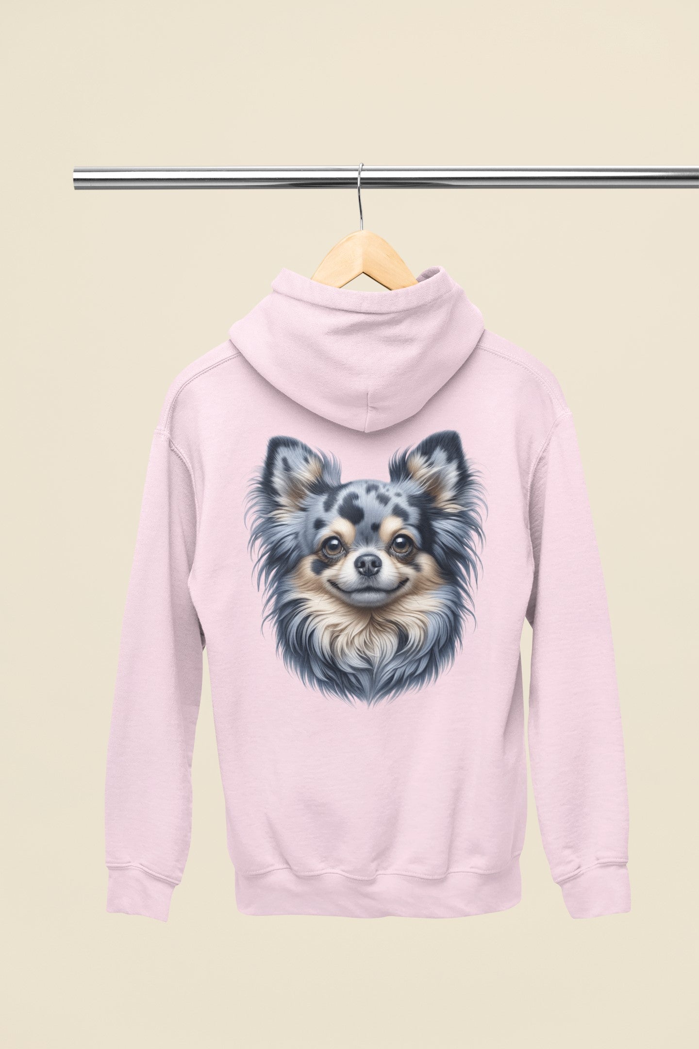 Chihuahua Blue Merle Pattern Long Coat Realistic Back Print Hoodie