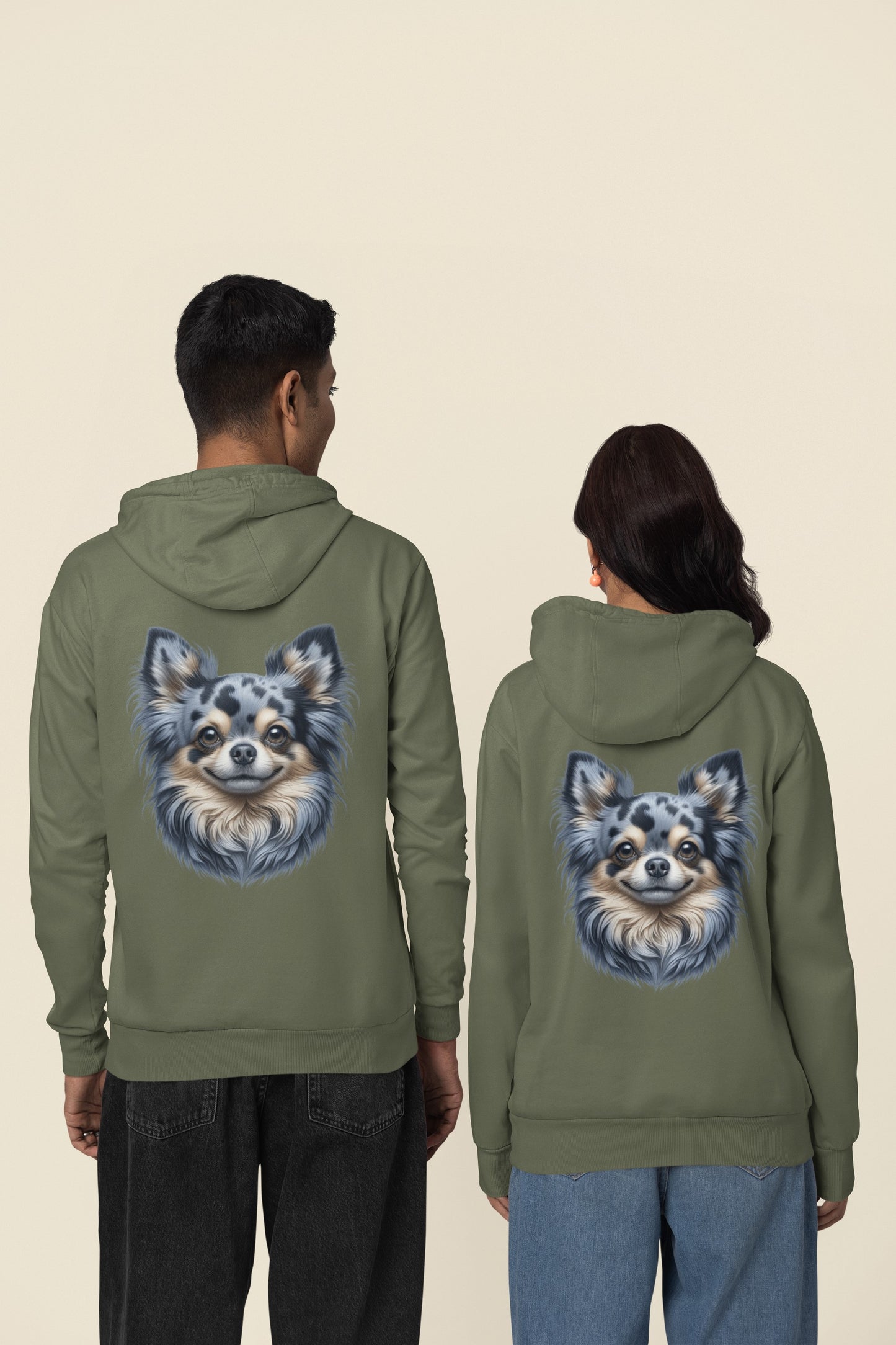 Chihuahua Blue Merle Pattern Long Coat Realistic Back Print Hoodie