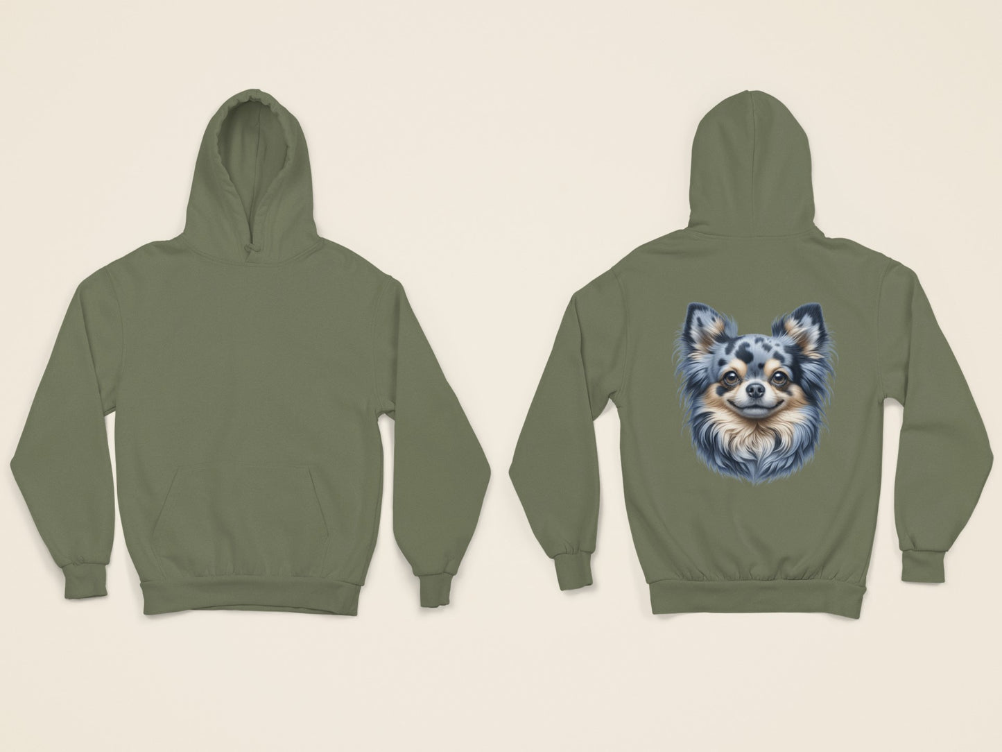 Chihuahua Blue Merle Pattern Long Coat Realistic Back Print Hoodie