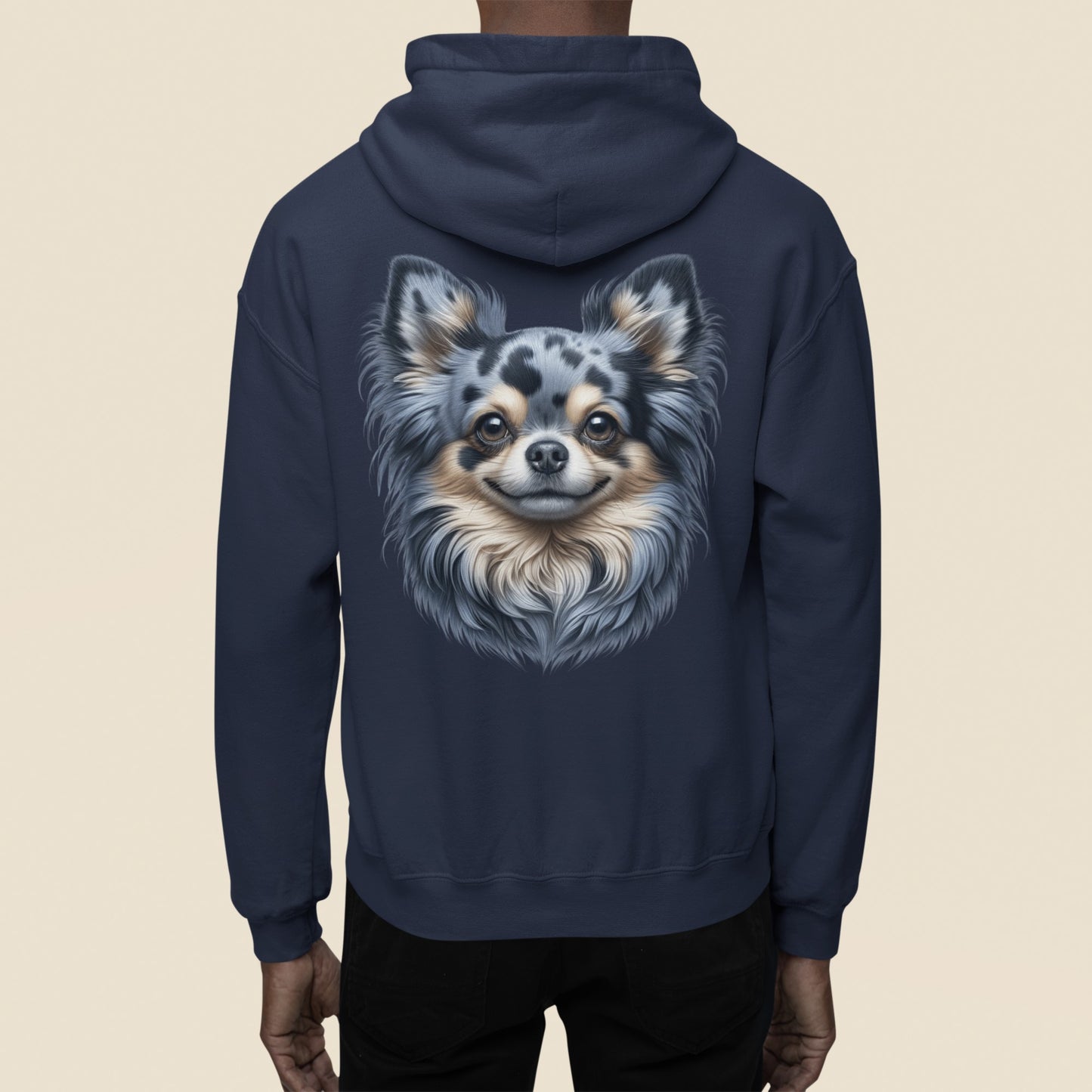 Chihuahua Blue Merle Pattern Long Coat Realistic Back Print Hoodie