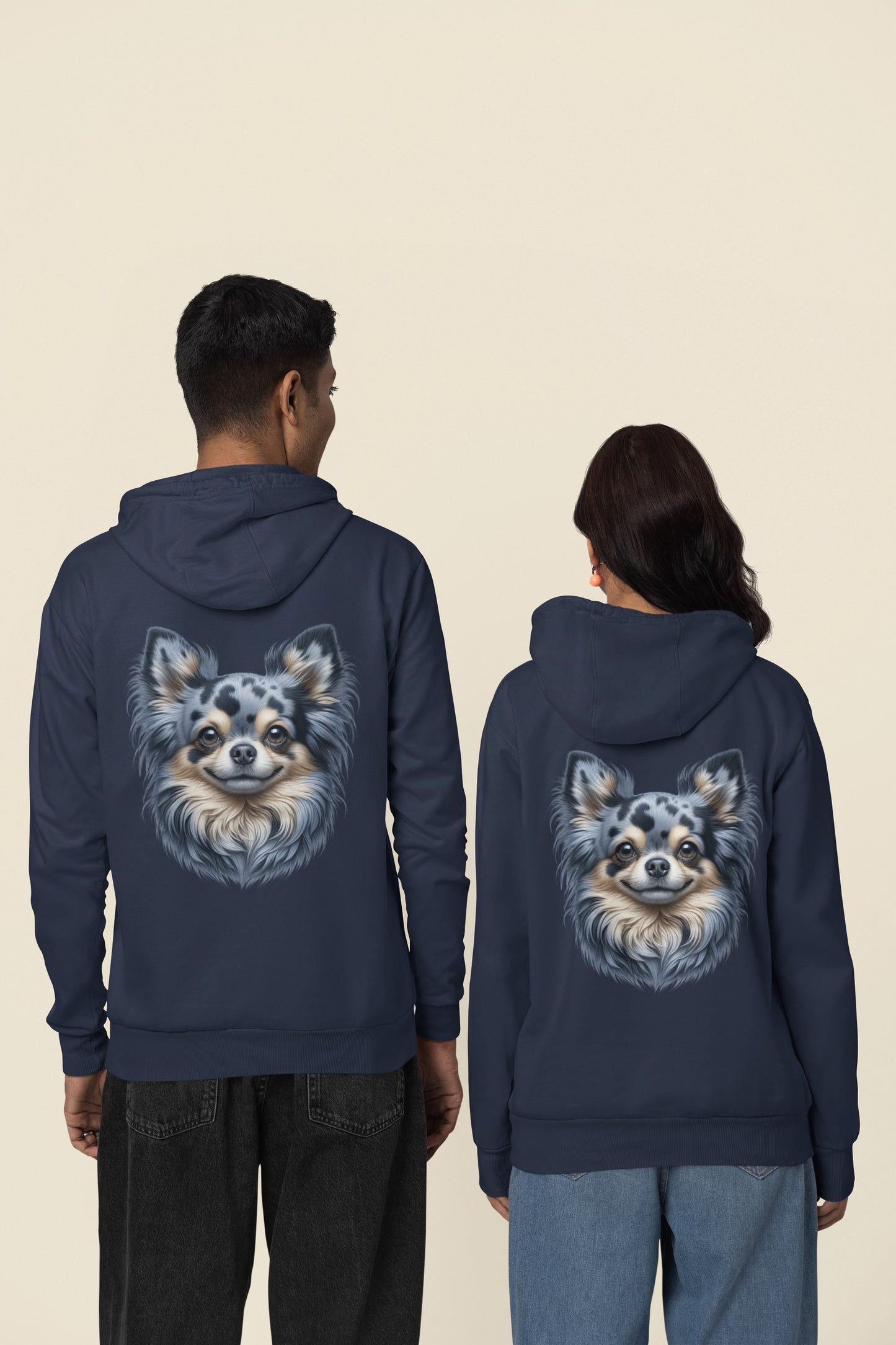 Chihuahua Blue Merle Pattern Long Coat Realistic Back Print Hoodie