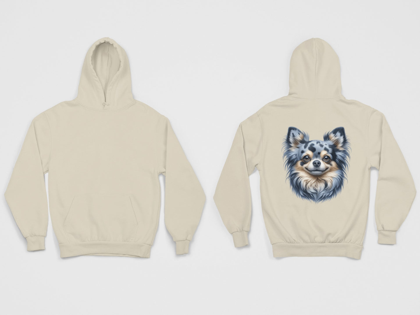 Chihuahua Blue Merle Pattern Long Coat Realistic Back Print Hoodie