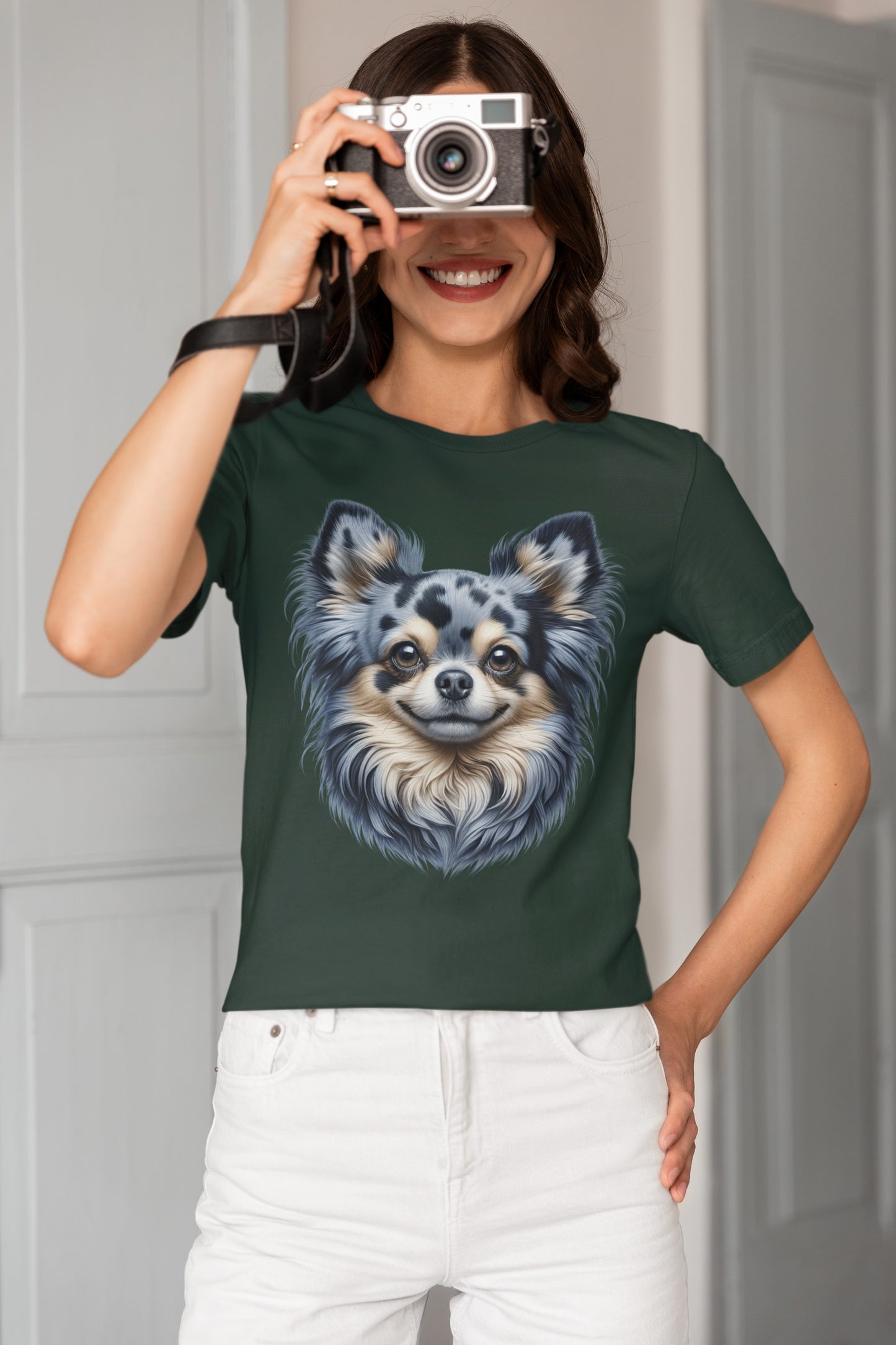 Chihuahua Blue Merle Pattern Long Coat Realistic Graphic Tee