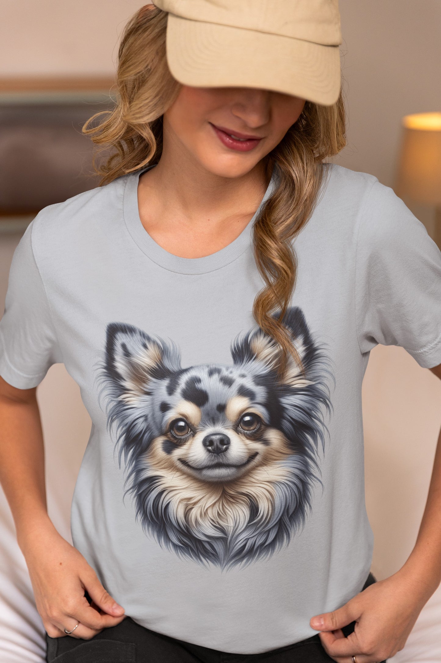 Chihuahua Blue Merle Pattern Long Coat Realistic Graphic Tee