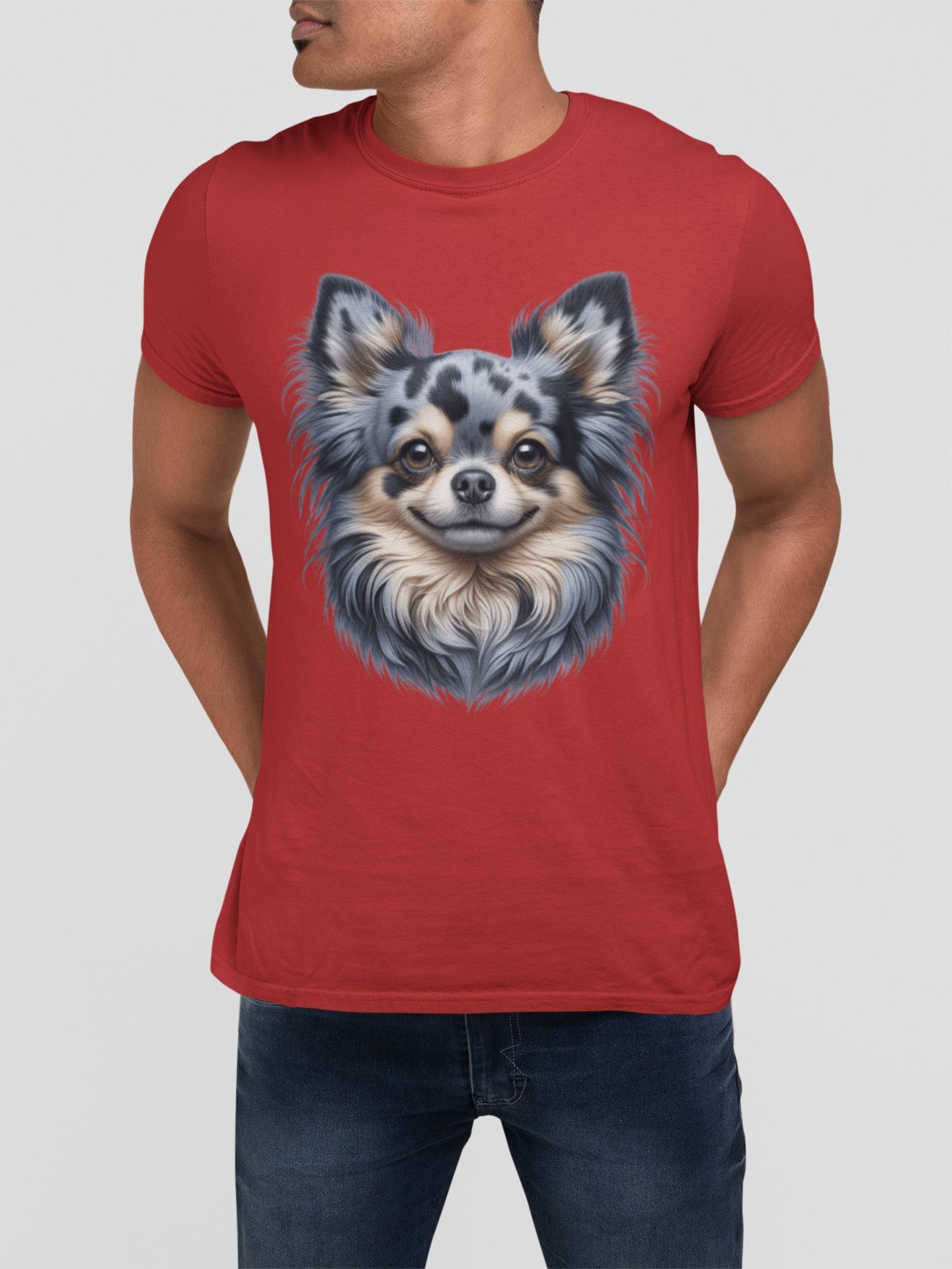 Chihuahua Blue Merle Pattern Long Coat Realistic Graphic Tee