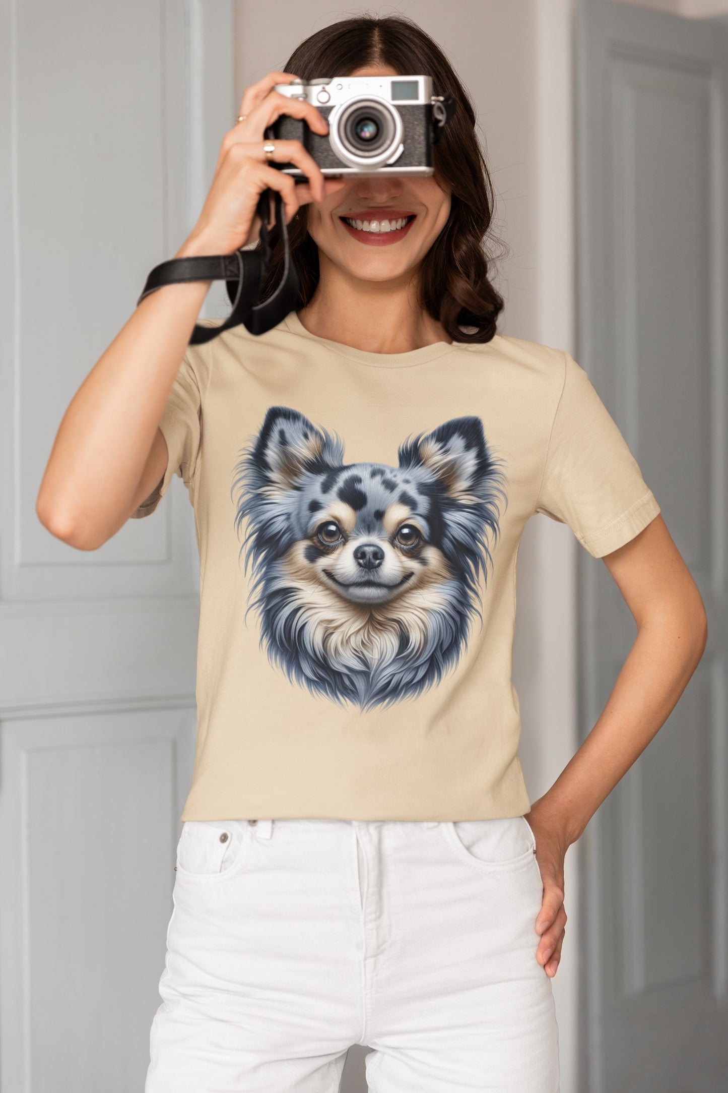 Chihuahua Blue Merle Pattern Long Coat Realistic Graphic Tee