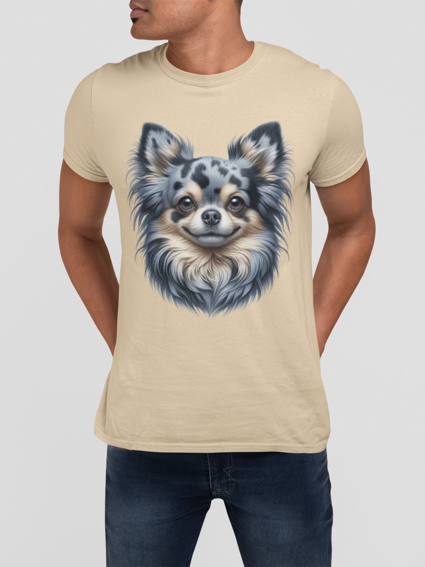 Chihuahua Blue Merle Pattern Long Coat Realistic Graphic Tee