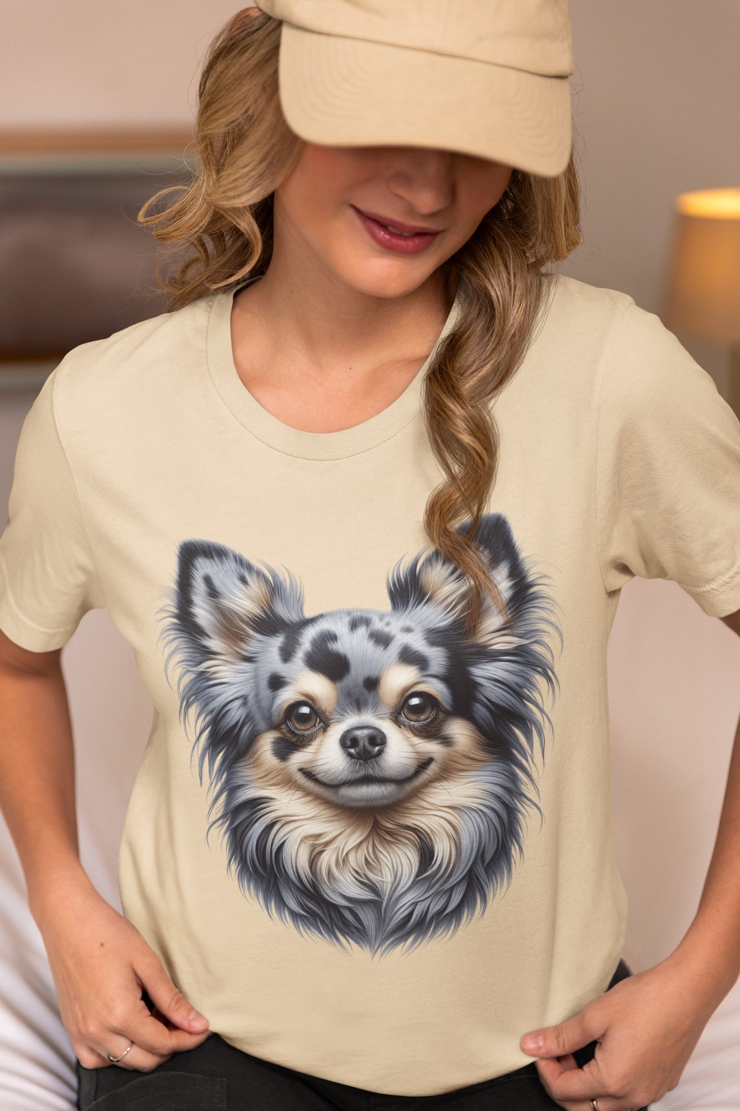 Chihuahua Blue Merle Pattern Long Coat Realistic Graphic Tee
