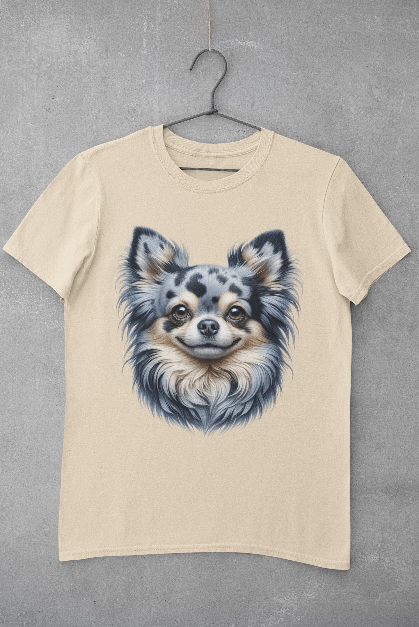 Chihuahua Blue Merle Pattern Long Coat Realistic Graphic Tee