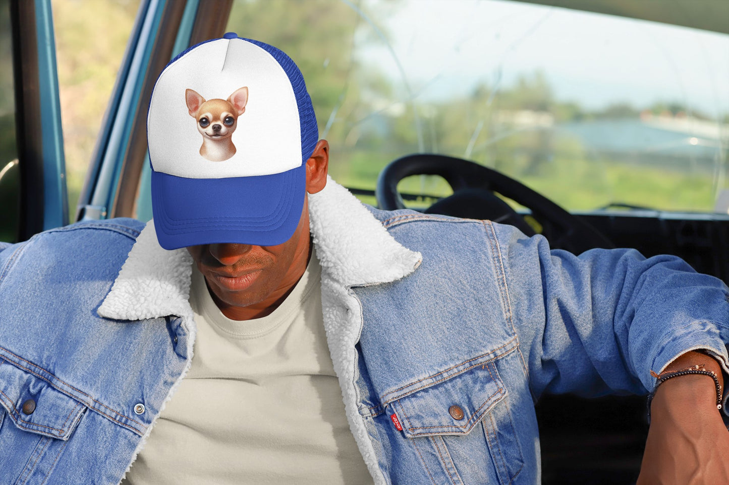 Chihuahua Fawn Smooth Coat Cartoon Portrait Trucker Caps