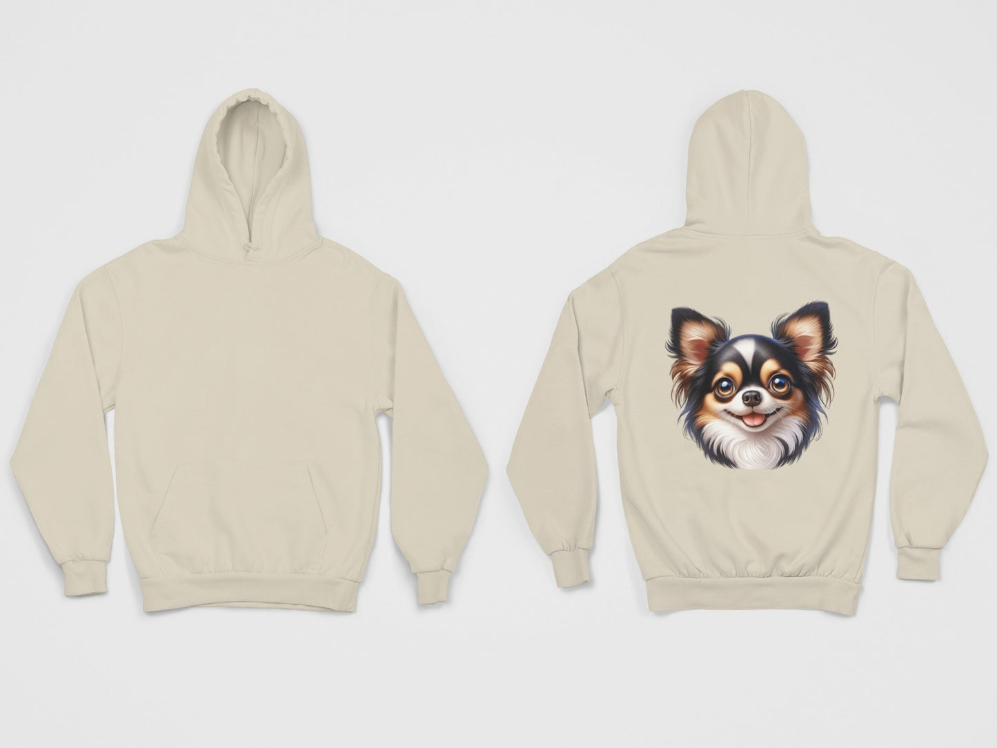 Chihuahua Tricolor Long Coat Cartoon Back Print Hoodie