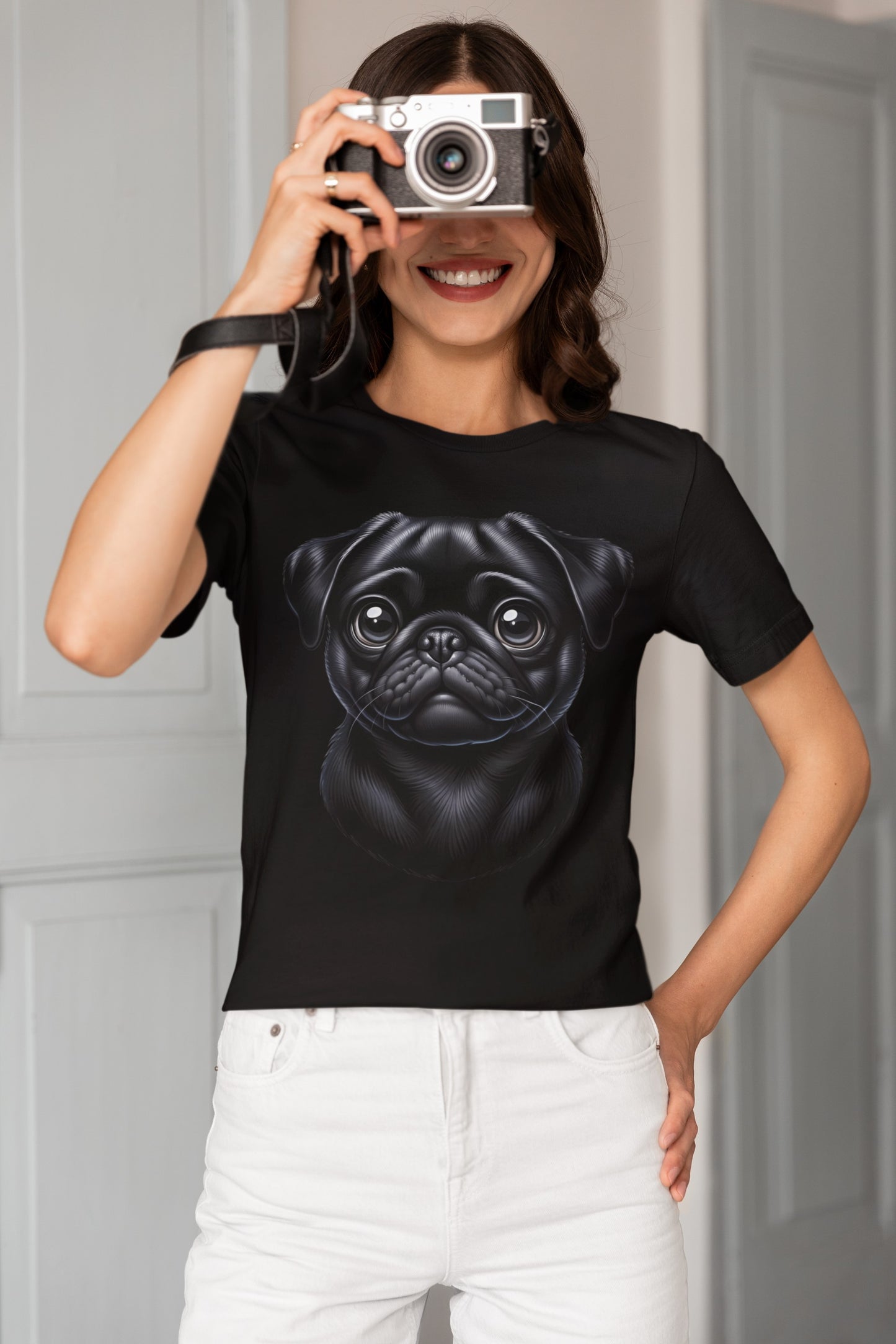 Pug Black Cartoon Graphic Tee