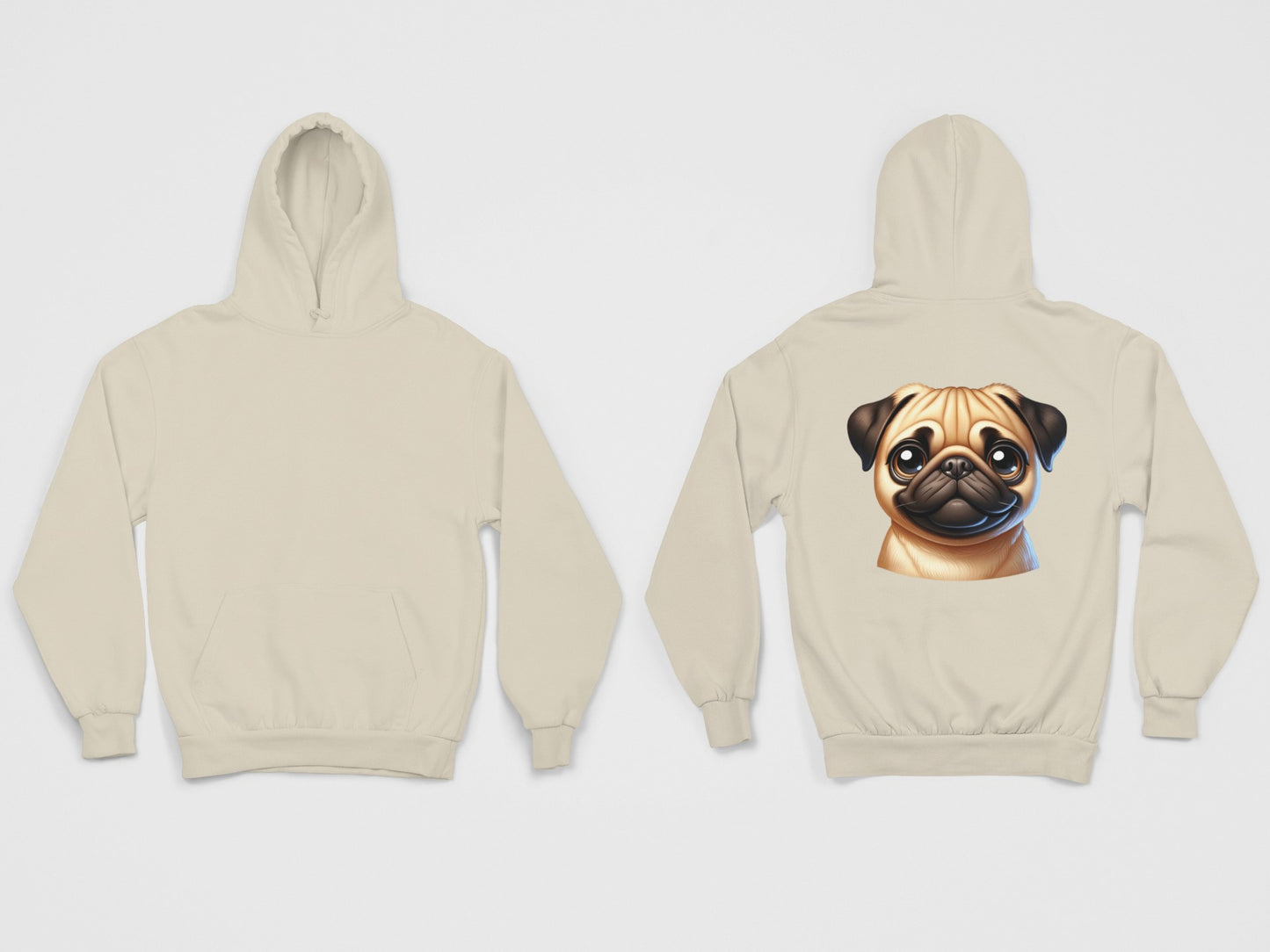 Pug Fawn Cartoon Back Print Hoodie