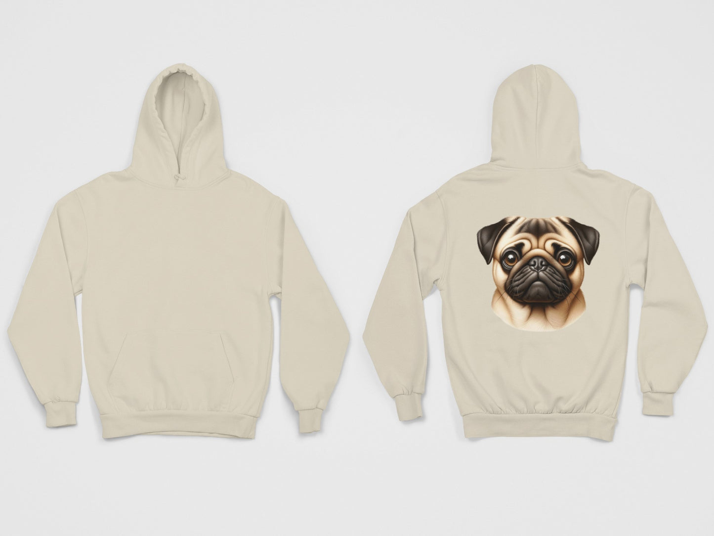 Pug Fawn Realistic Back Print Hoodie