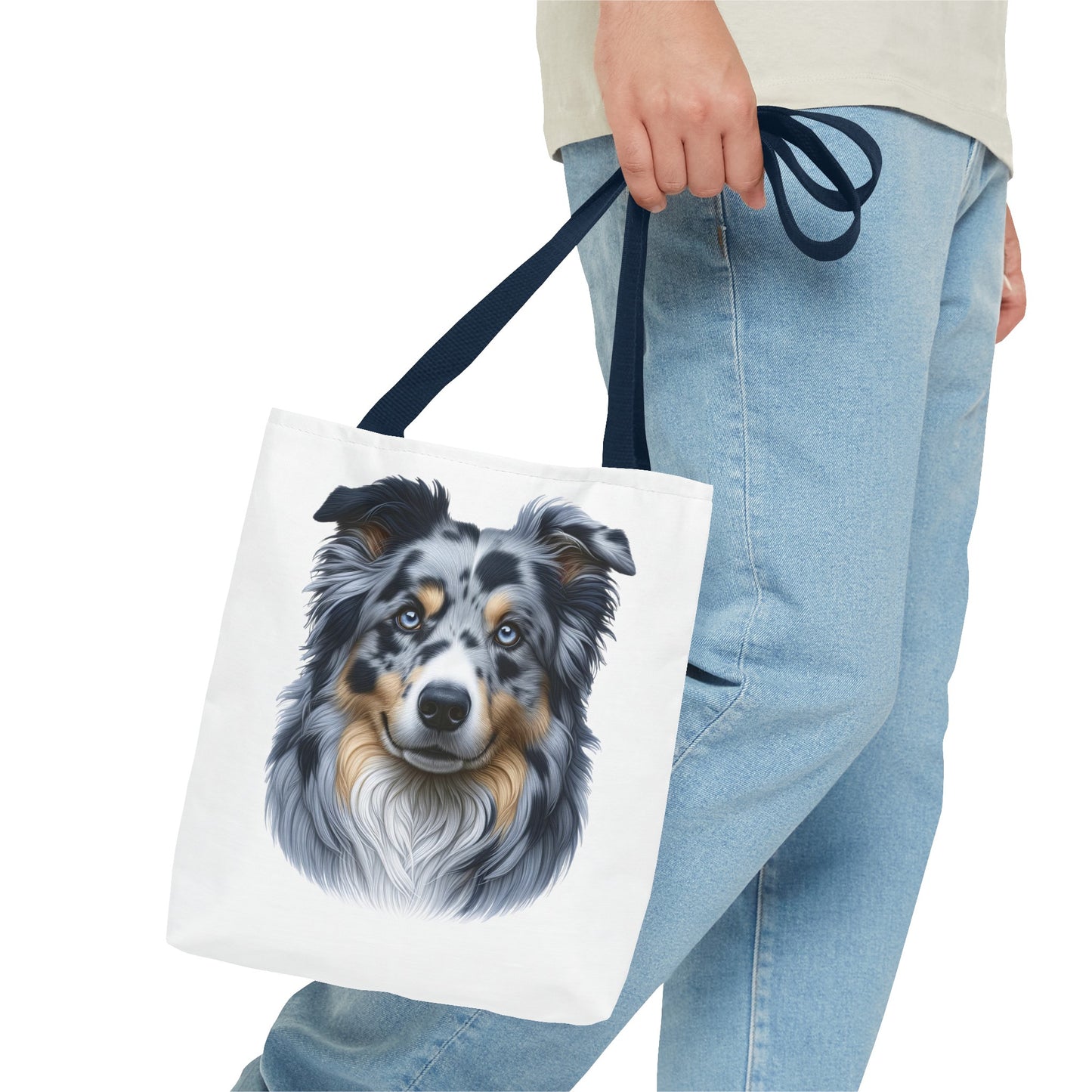 Australian Shepherd Blue Merle Realistic Illustration Tote Bag