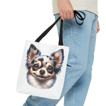 Chihuahua Blue Merle Pattern Long Coat Cartoon Illustration Tote Bag