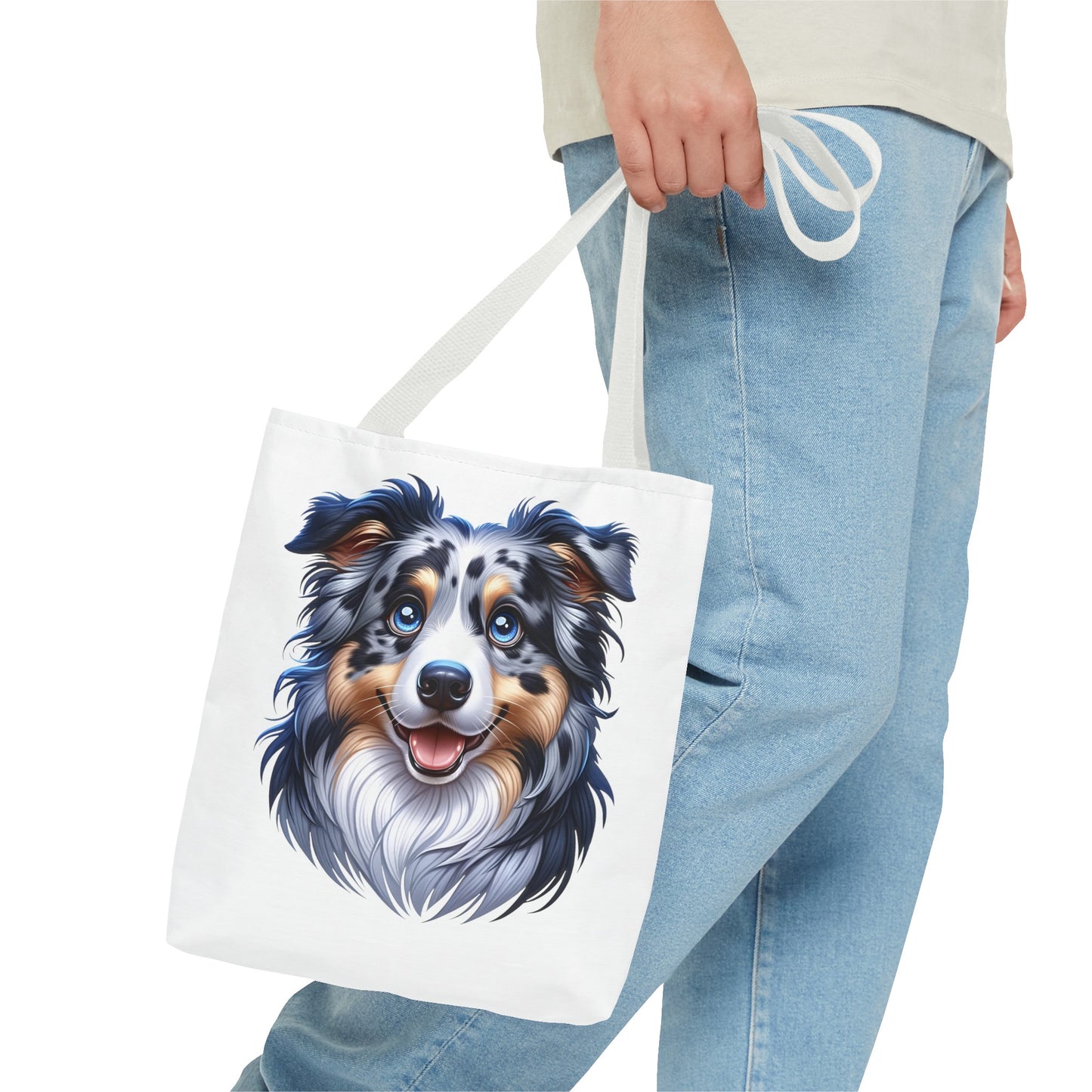 Australian Shepherd Blue Merle Cartoon Illustration Tote Bag