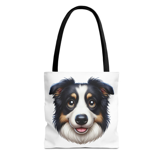 Australian Shepherd Black Tri Cartoon Illustration Tote Bag