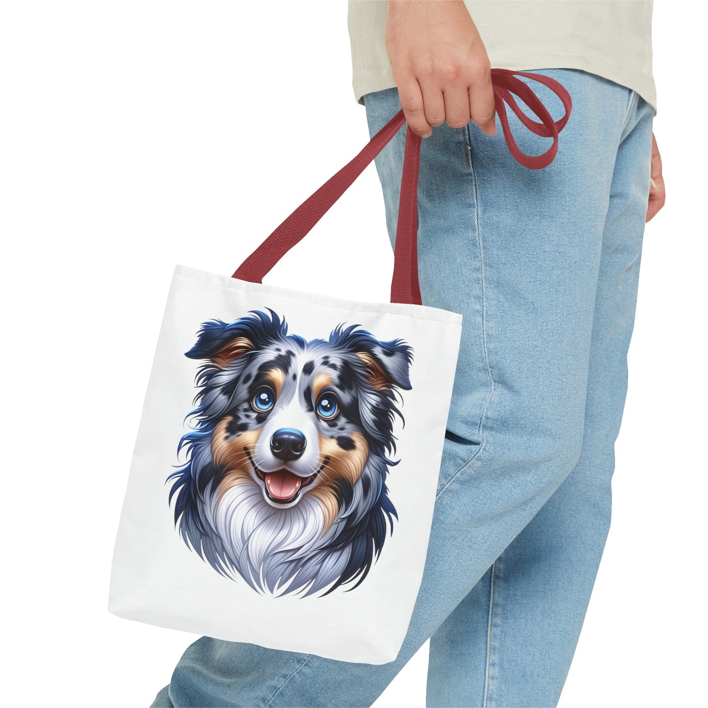 Australian Shepherd Blue Merle Cartoon Illustration Tote Bag