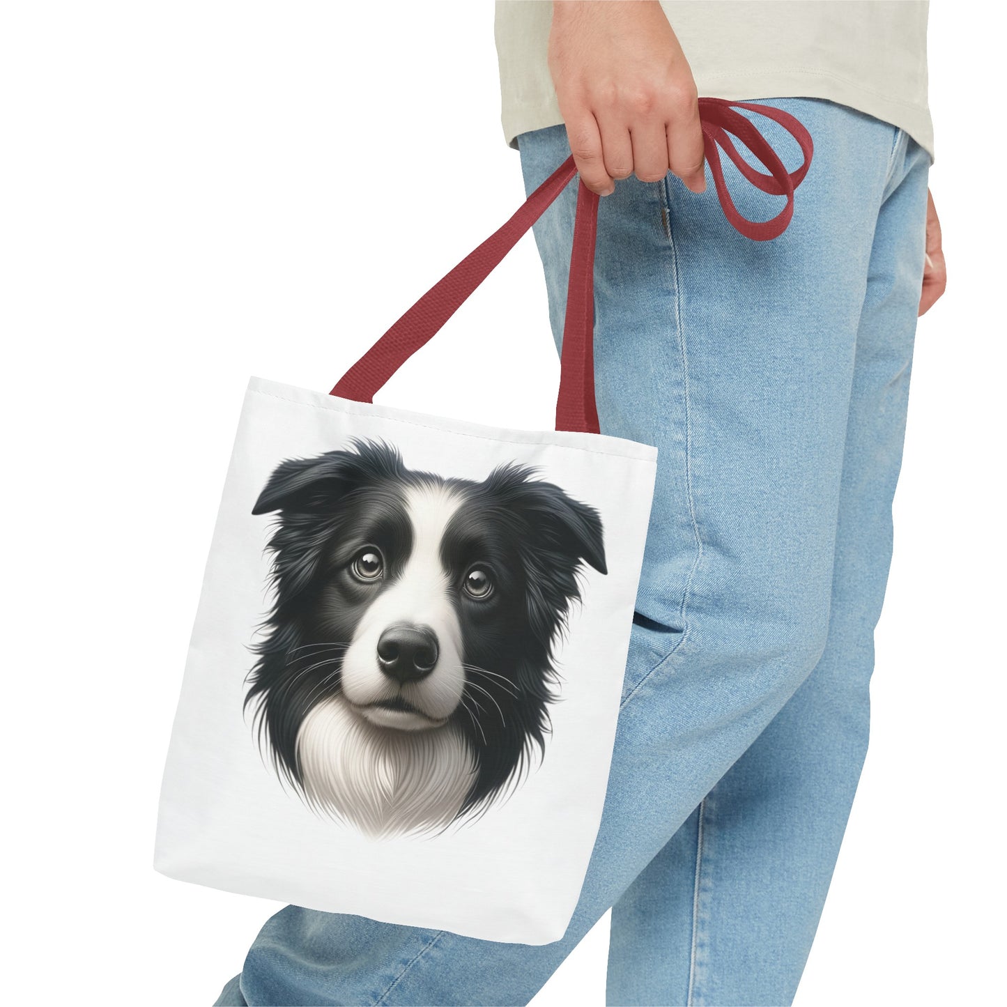 Border Collie Black & White Realistic Illustration Tote Bag