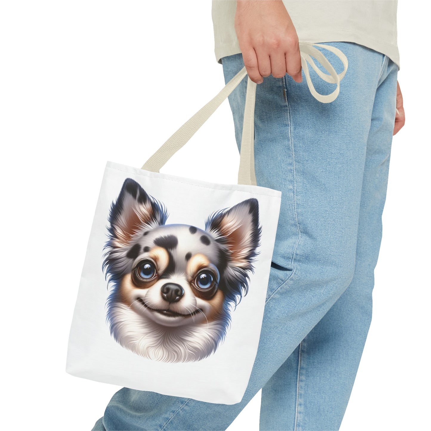 Chihuahua Blue Merle Pattern Long Coat Cartoon Illustration Tote Bag