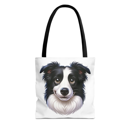 Border Collie Black & White Cartoon Illustration Tote Bag