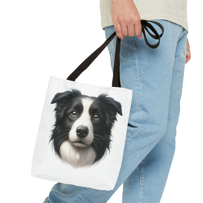 Border Collie Black & White Realistic Illustration Tote Bag