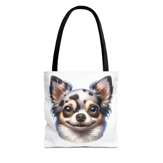 Chihuahua Blue Merle Pattern Long Coat Cartoon Illustration Tote Bag