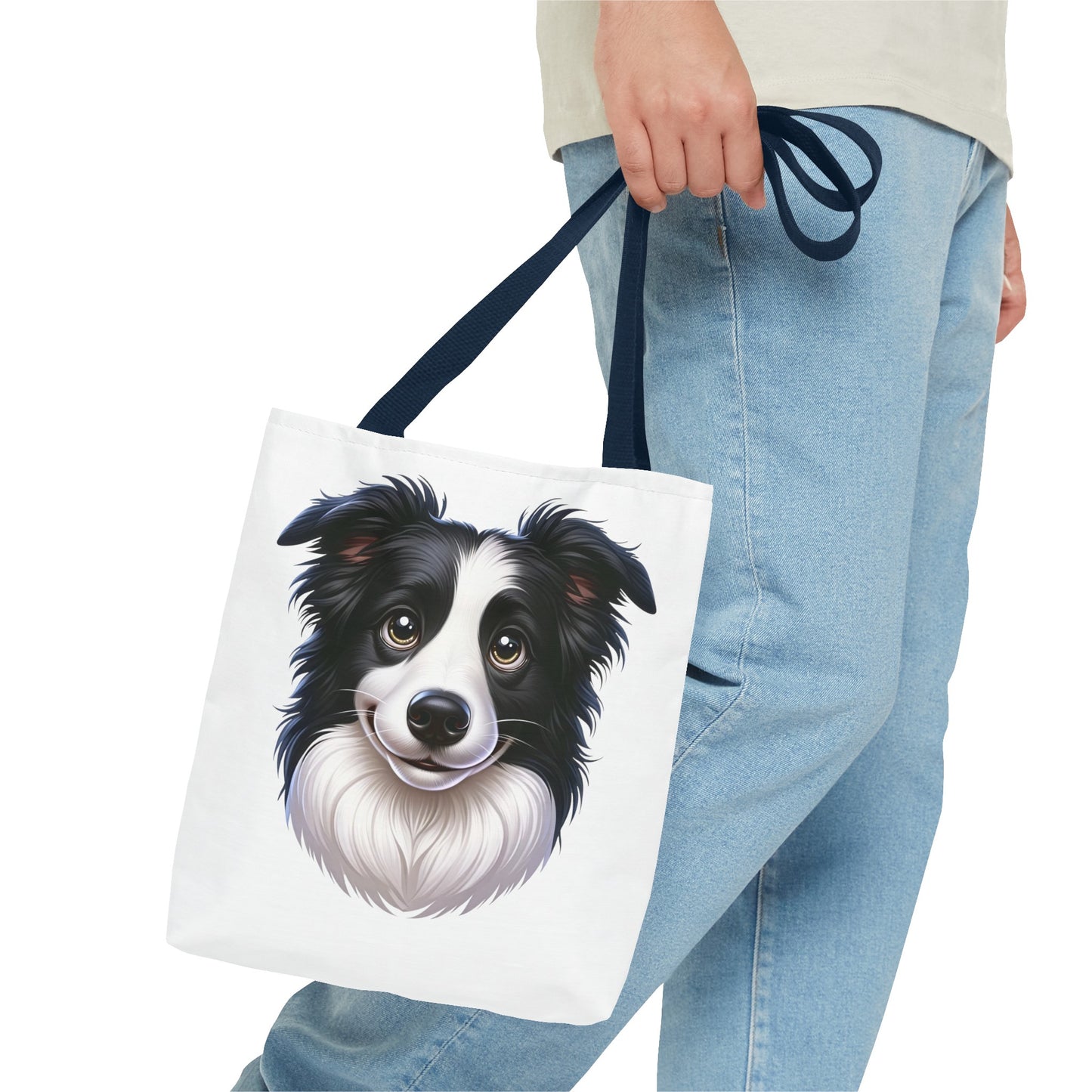 Border Collie Black & White Cartoon Illustration Tote Bag