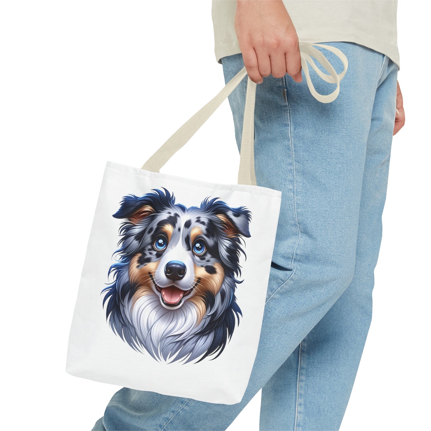 Australian Shepherd Blue Merle Cartoon Illustration Tote Bag