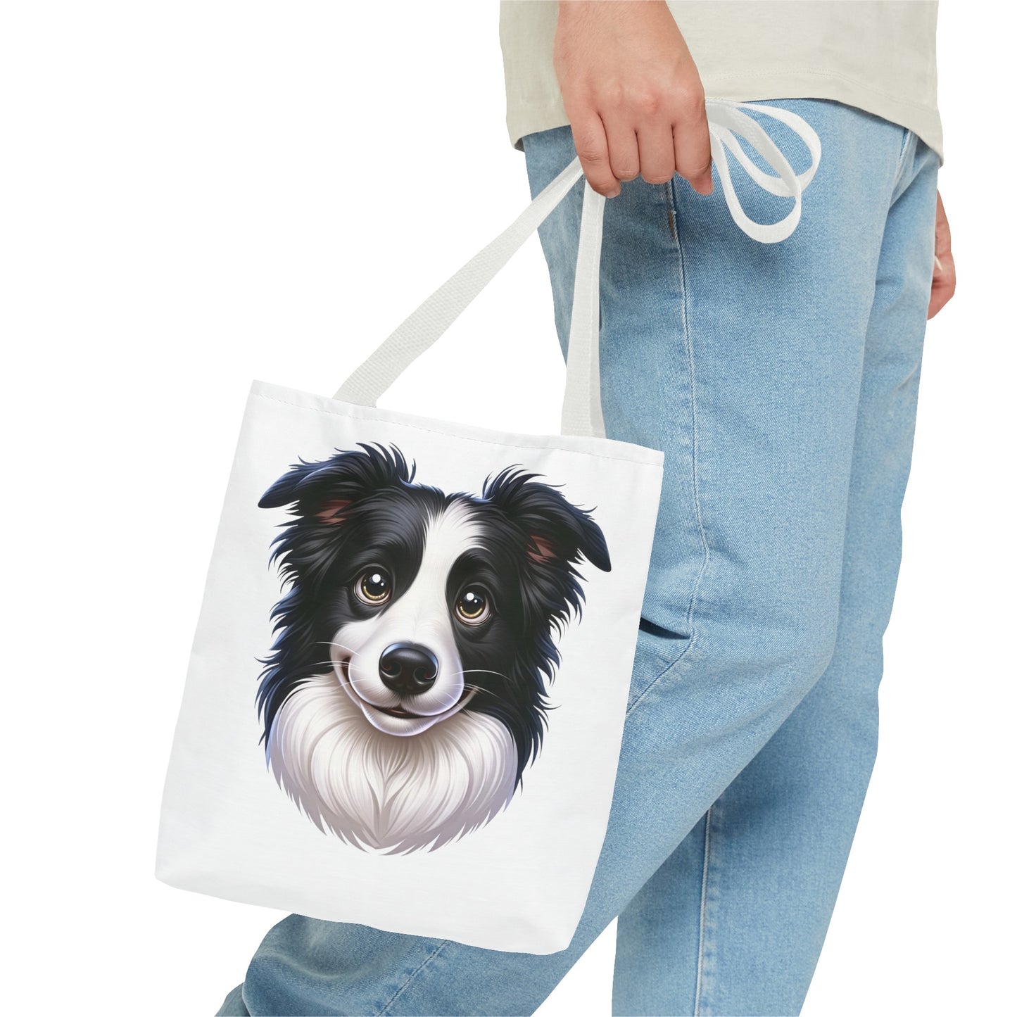 Border Collie Black & White Cartoon Illustration Tote Bag